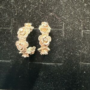 Silver 925 Rose Hoop Earrings‎